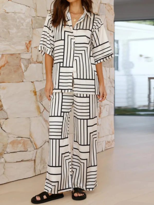 Button Down Half Sleeve Top and Pants Set-Nordavory