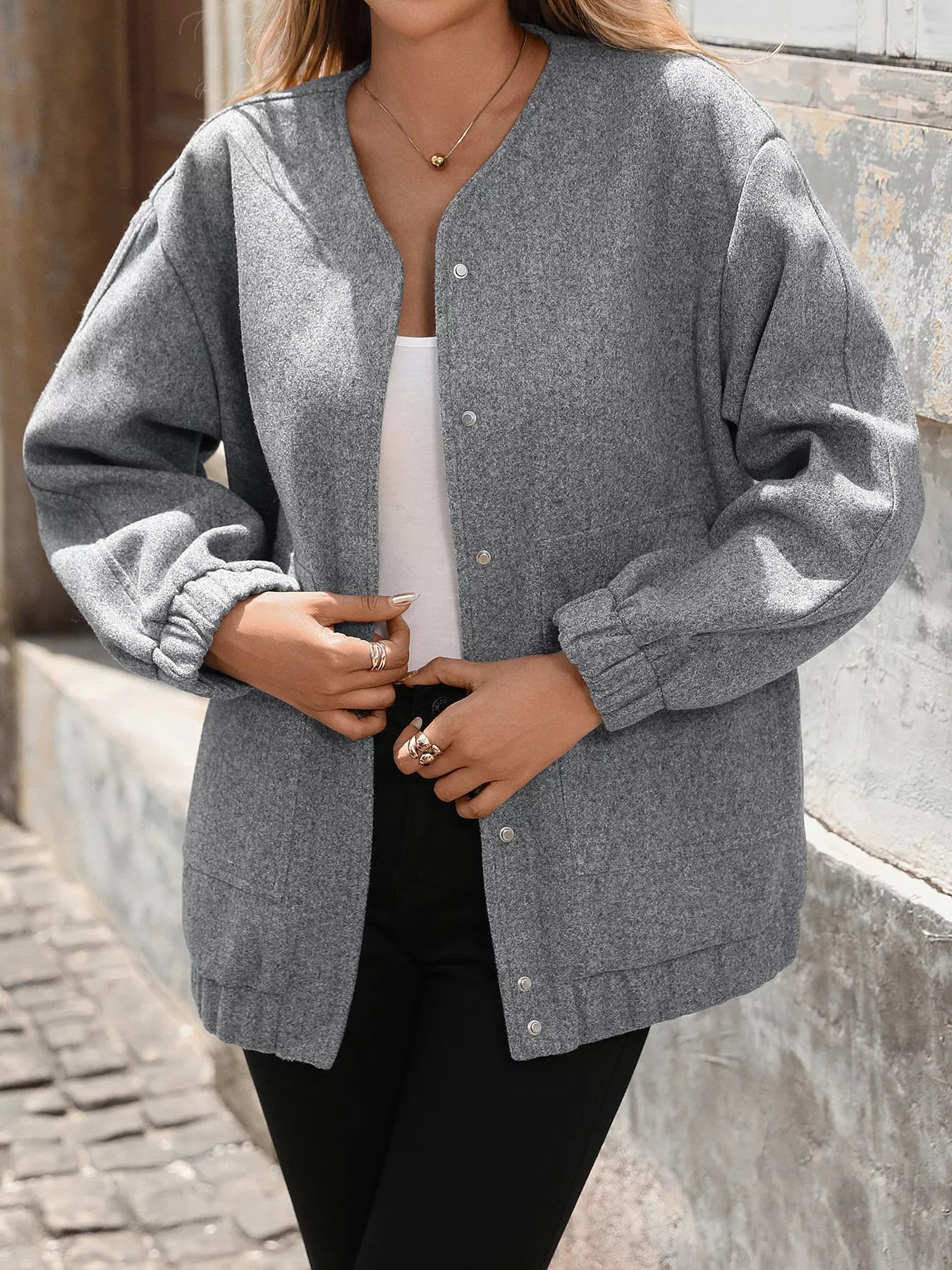Snap Down Dropped Shoulder Jacket-Nordavory