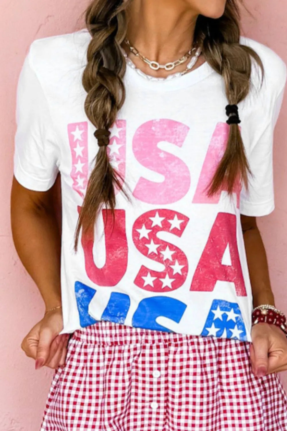 Letter Graphic Round Neck Short Sleeve T-Shirt-Nordavory