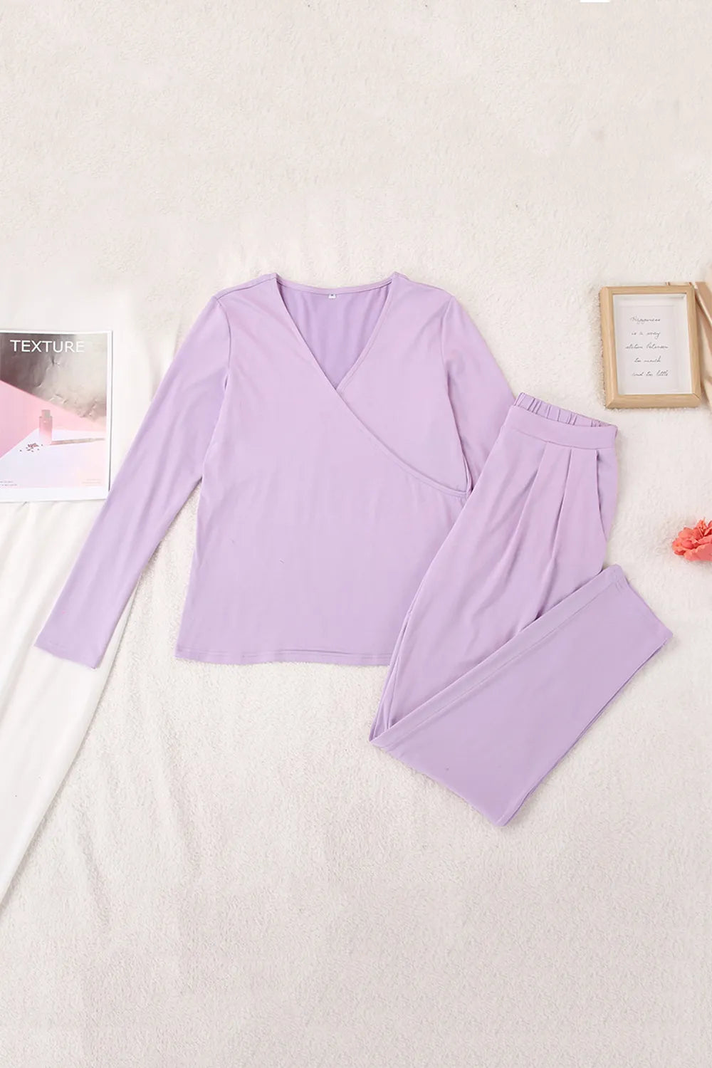 Buttery-Soft Surplice Long Sleeve Top and Pants Set-Nordavory