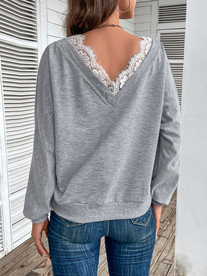 Perfee Lace Detail Long Sleeve Top-Nordavory