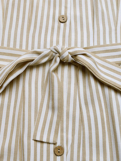 Striped Button-Front Wide Leg Jumpsuit-Nordavory