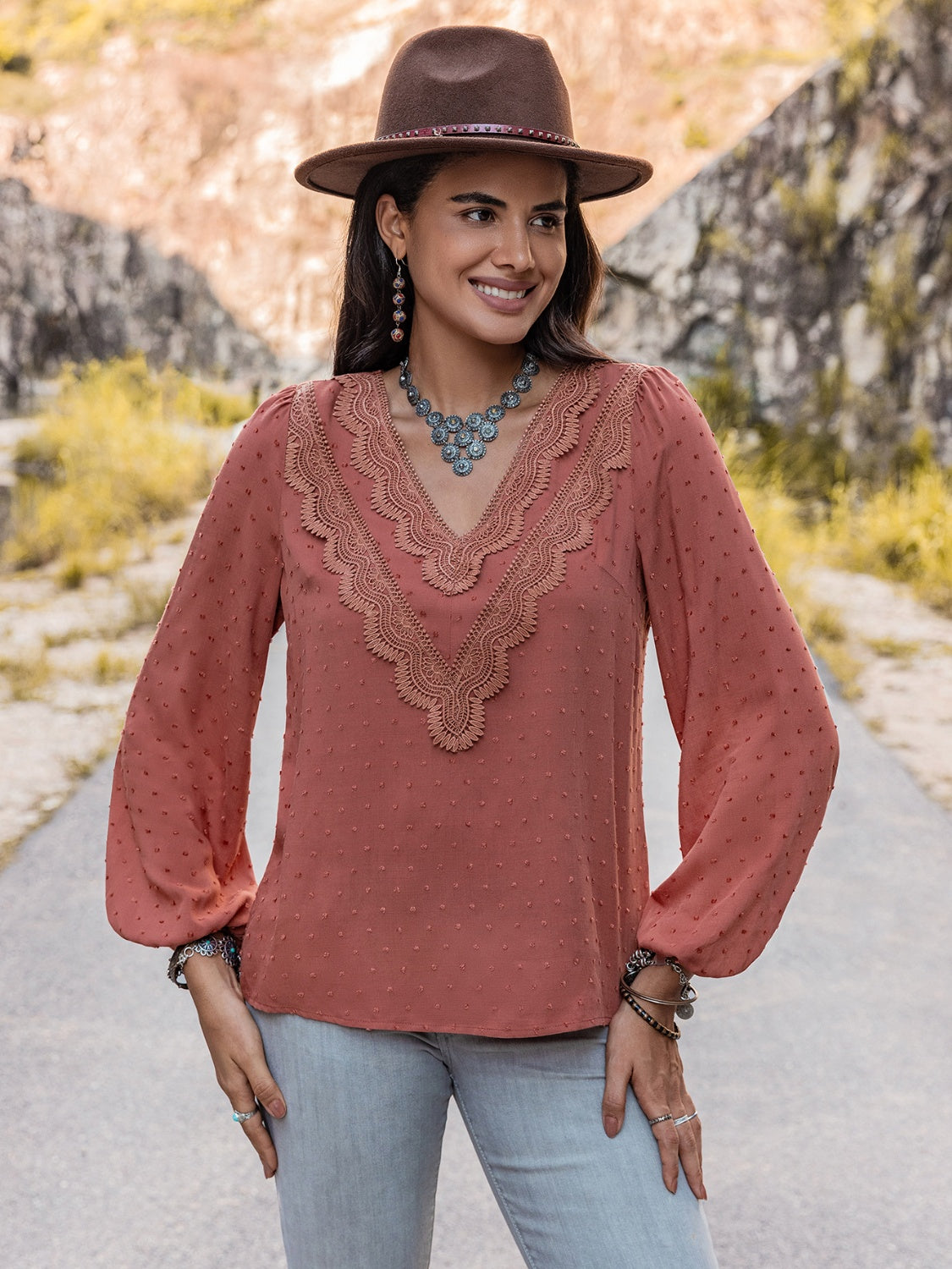 Swiss Dot V-Neck Blouse-Nordavory