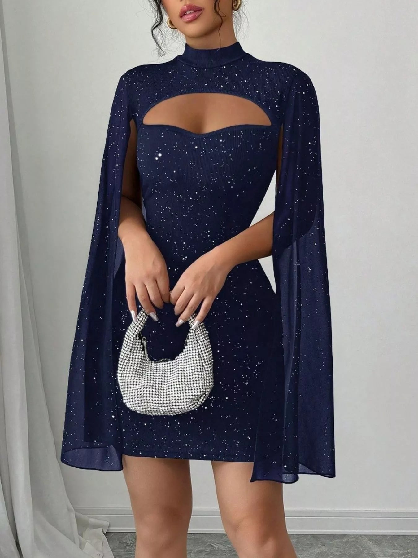 Cutout Bodycon Mini Dress with Cape Sleeves-Nordavory