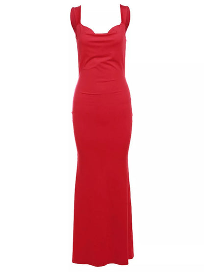 Backless Wide Strap Maxi Dress-Nordavory