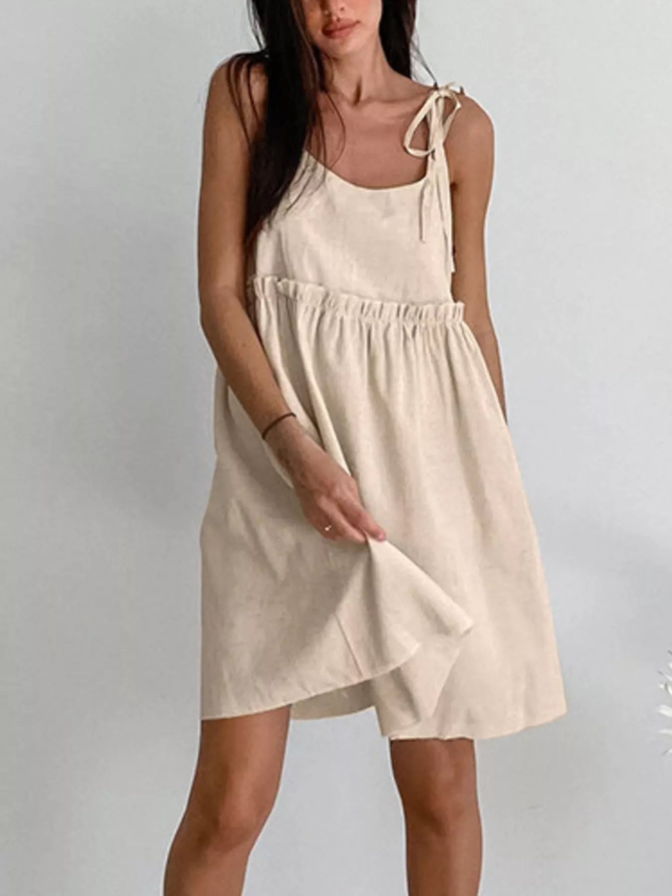 Frill Tied-Shoulder Cotton Mini Dress – image 4