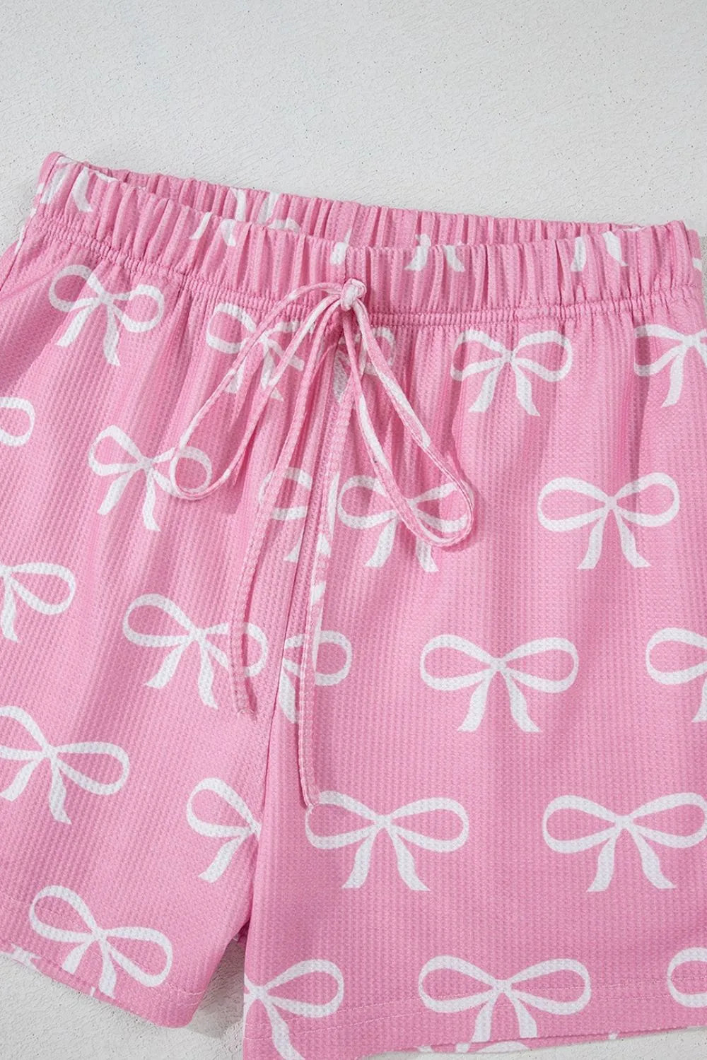 Bowknot Printed Notched T-Shirt and Shorts Set-Nordavory