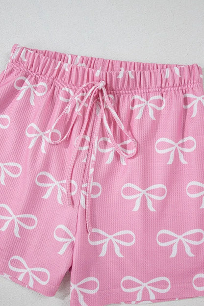 Bowknot Printed Notched T-Shirt and Shorts Set-Nordavory