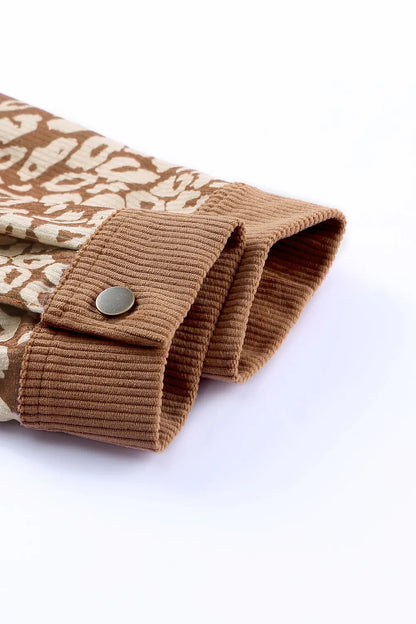 Leopard Button Up Drop Shoulder Jacket-Nordavory