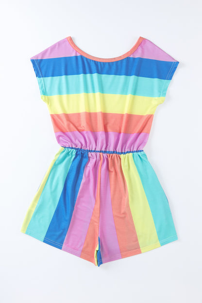 Multicolored Stripe Round Neck Romper-Nordavory