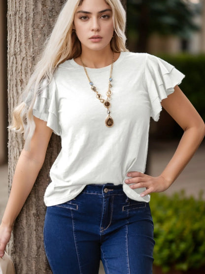 Ruffle Sleeve Round Neck Top-Nordavory