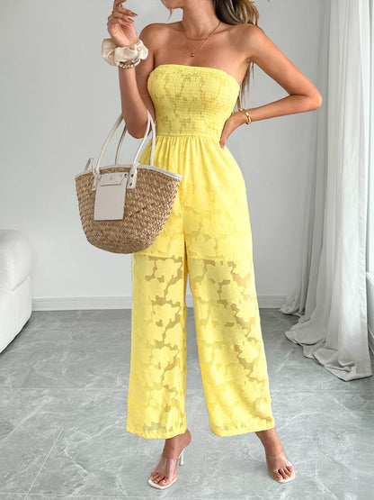Lace Smocked Tube Jumpsuit-Nordavory