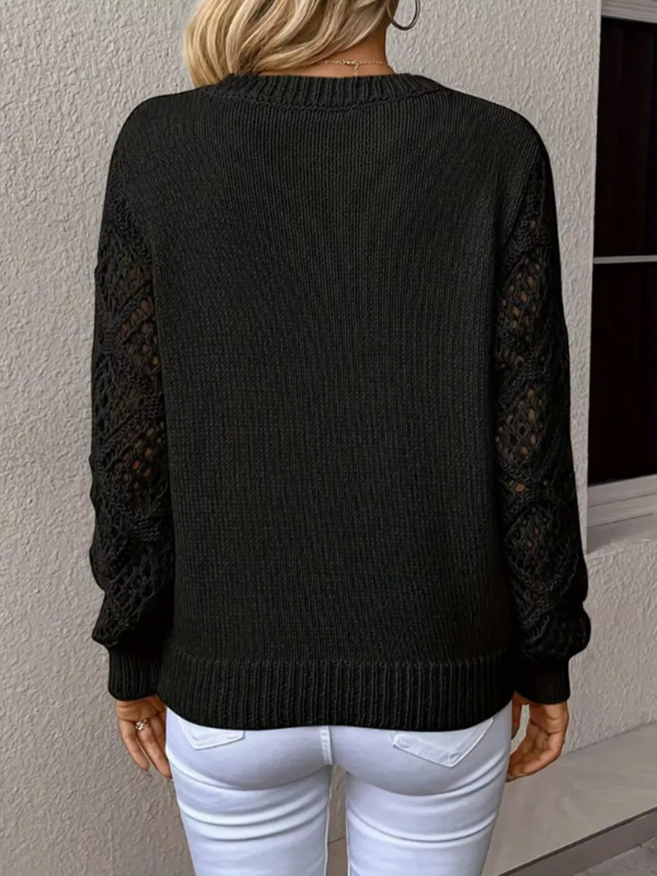 V-Neck Crochet Sleeve Sweater-Nordavory