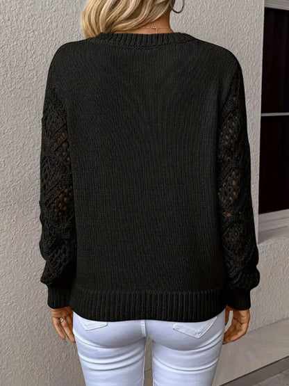 V-Neck Crochet Sleeve Sweater-Nordavory