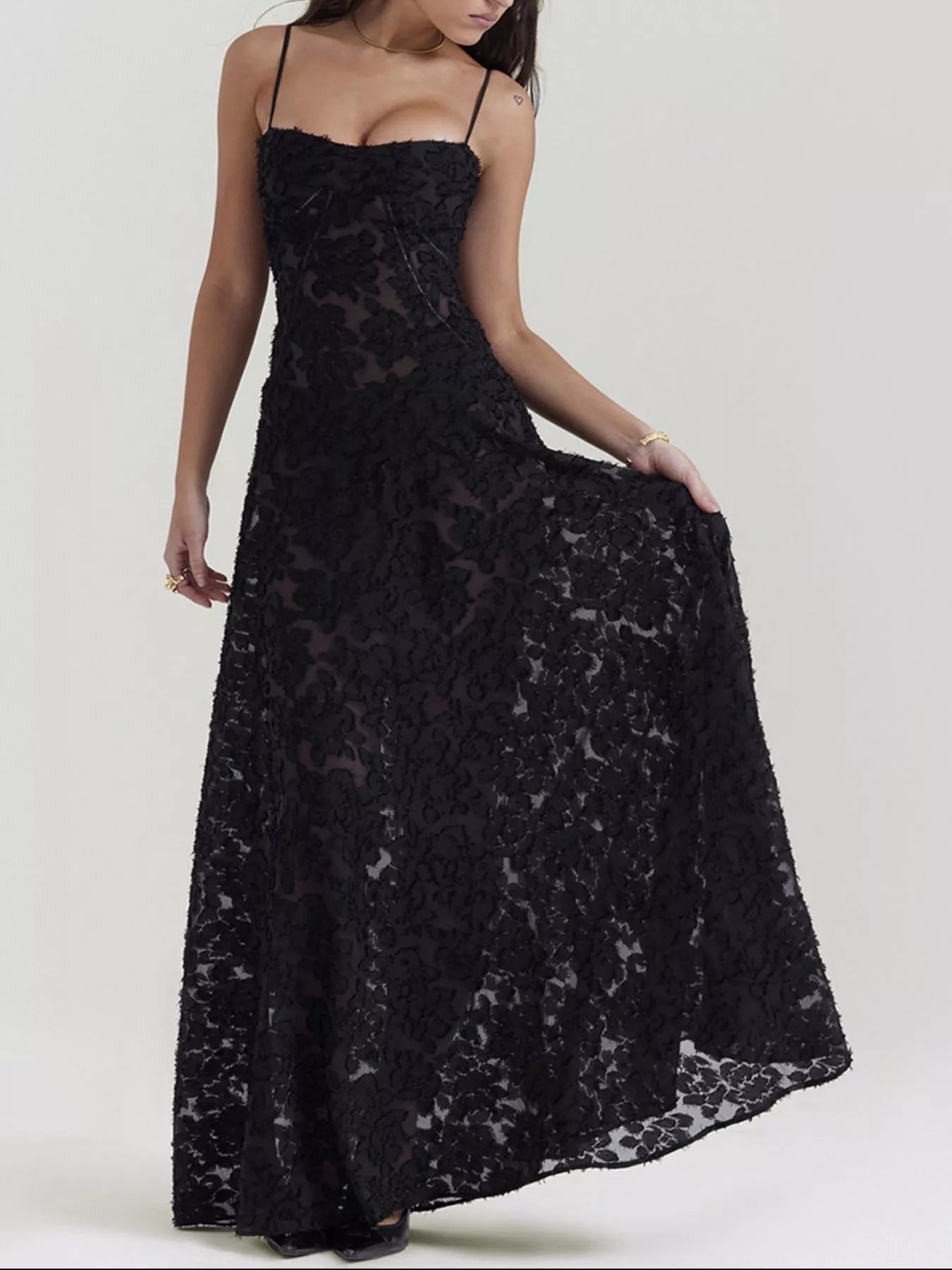 Lace Spaghetti Strap Maxi Dress-Nordavory