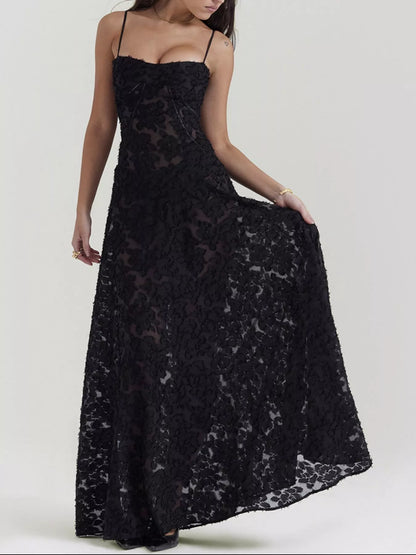 Lace Spaghetti Strap Maxi Dress-Nordavory