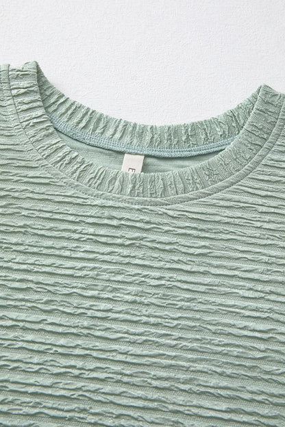 Solid Color Textured Crinkle Short Sleeve T Shirt Dress-Nordavory