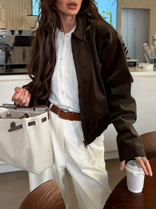 Vintage Corduroy Zip Up Relaxed Fit Jacket-Nordavory