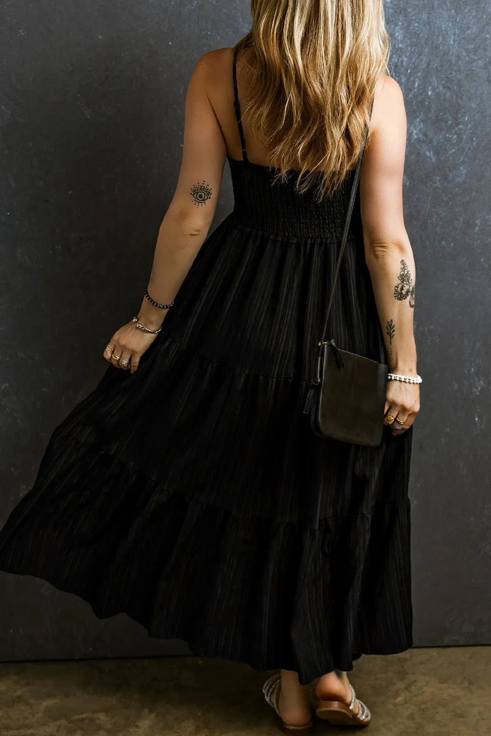 Smocked Tiered Spaghetti Strap Dress-Nordavory