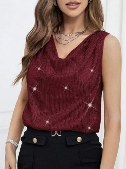 Sequin Cowl Neck Tank-Nordavory