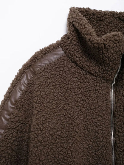 Zip Up Turtleneck Long Sleeve Plush Jacket-Nordavory