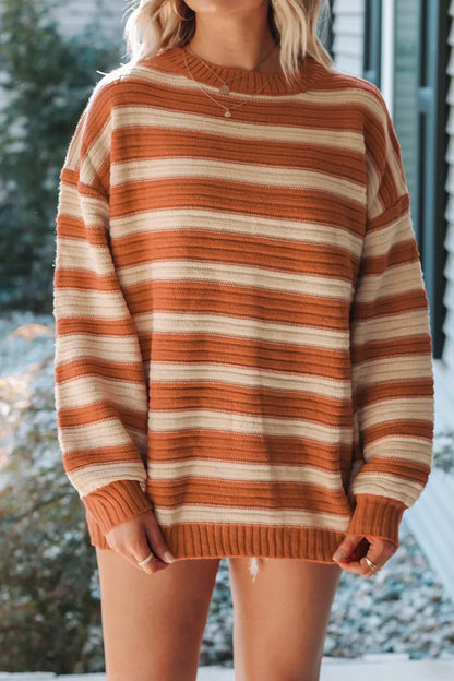 Striped Oversized Dropped Shoulder Sweater-Nordavory