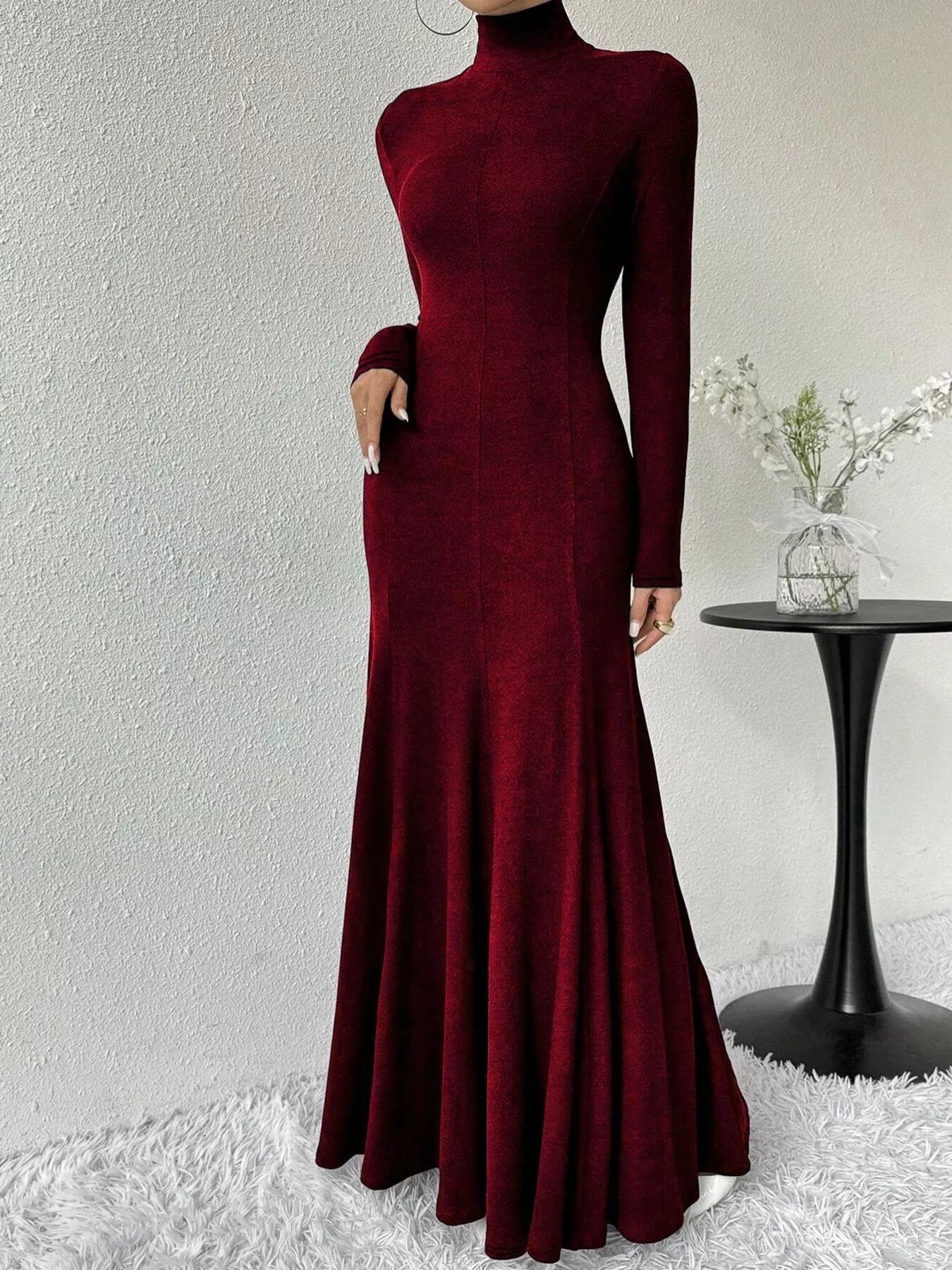 Turtleneck Long Sleeve Maxi Mermaid Dress-Nordavory
