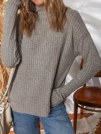 Ribbed High Neck Knitted Top-Nordavory