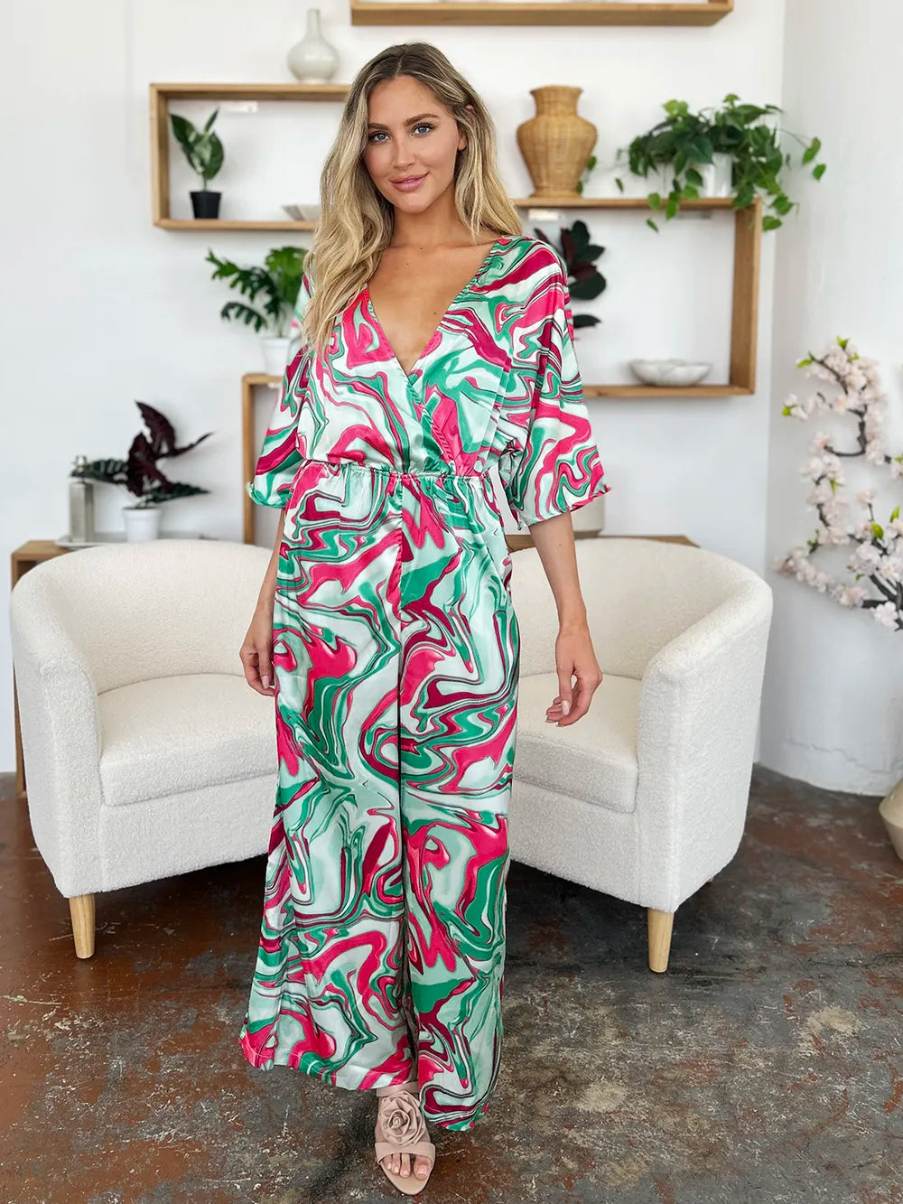 Double Take Full Size Half Sleeve Wide Leg Jumpsuit-Nordavory