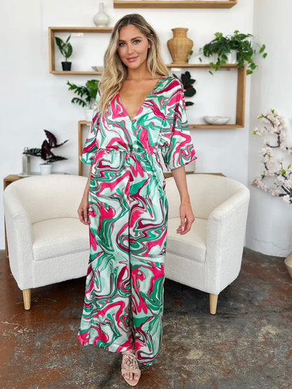 Double Take Full Size Half Sleeve Wide Leg Jumpsuit-Nordavory