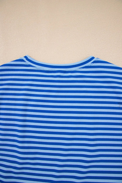 Striped Round Neck Cap Sleeve T-Shirt-Nordavory