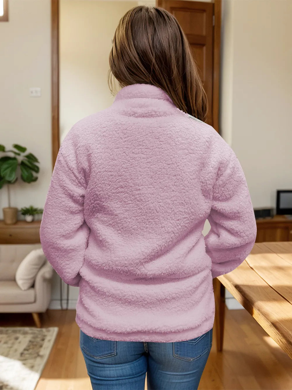 Full Size Turtleneck Zip Up Long Sleeve Sherpa Jacket-Nordavory