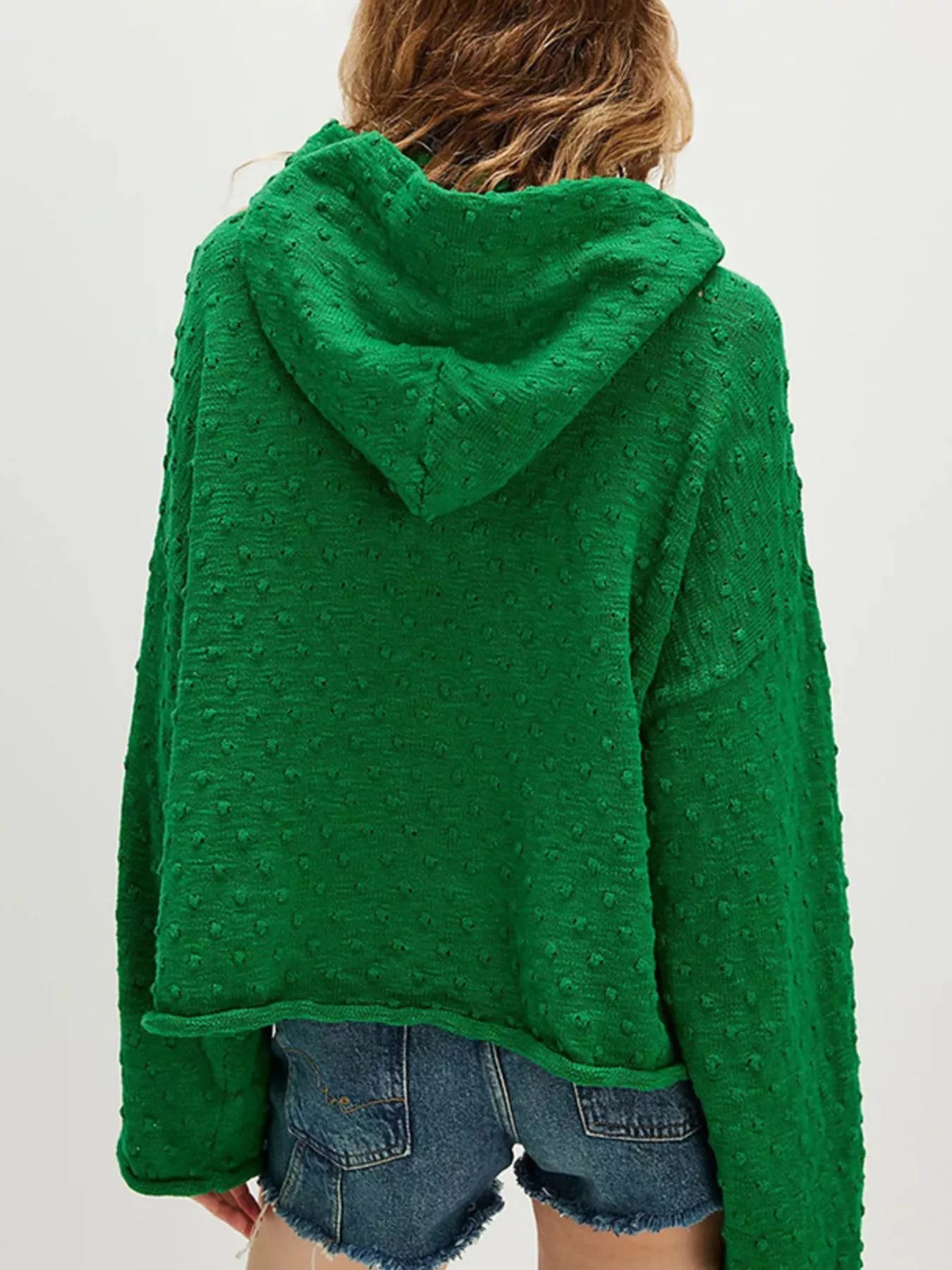 Textured Dot Knit Long Sleeve Hooded Sweater-Nordavory