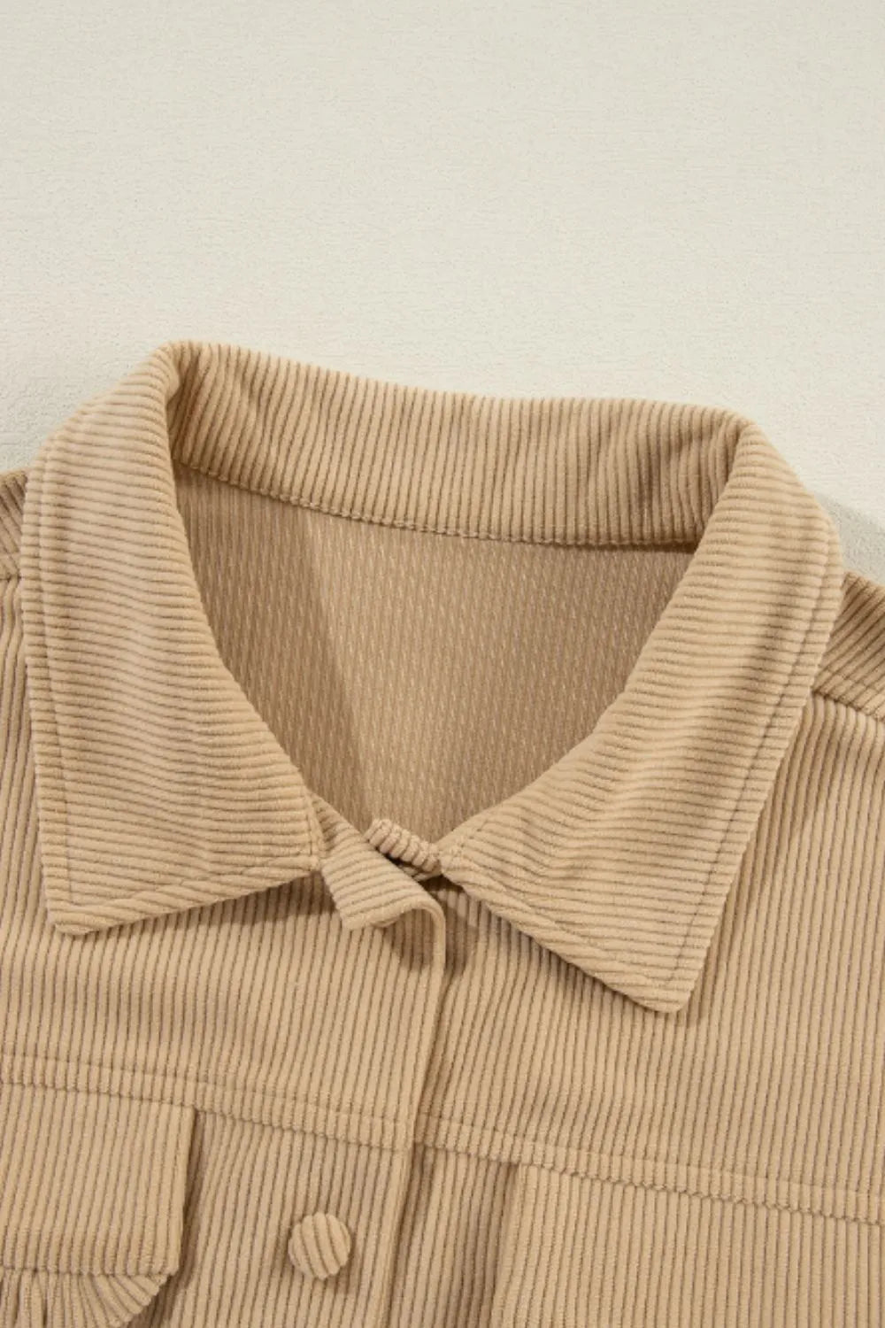 Frill Button Up Long Sleeve Shacket-Nordavory