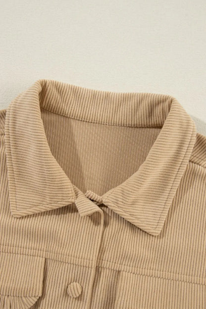 Frill Button Up Long Sleeve Shacket-Nordavory