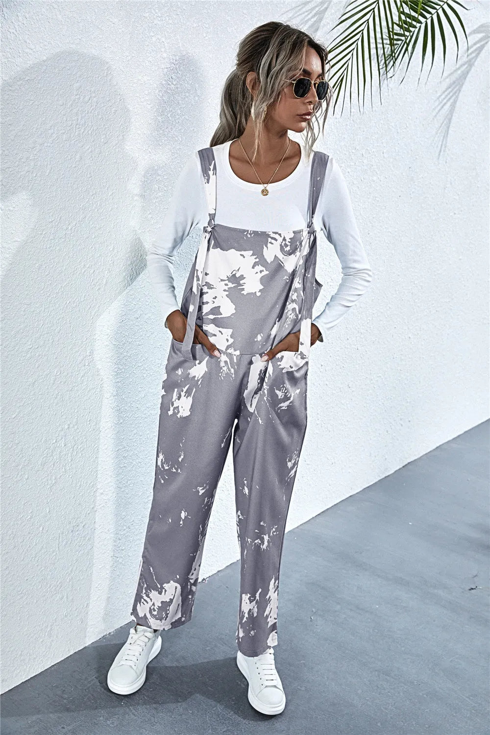 Pocketed Tie-Dye Wide Strap Overalls-Nordavory