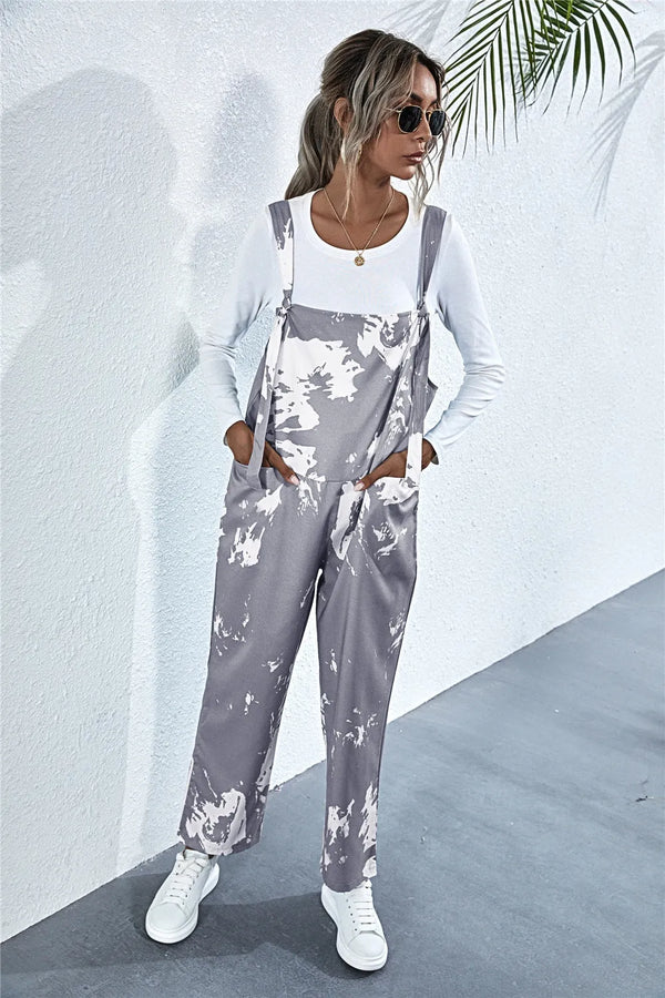 Pocketed Tie-Dye Wide Strap Overalls-Nordavory
