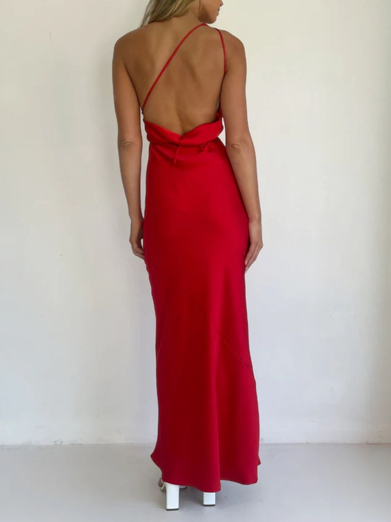 Halter Neck Satin Maxi Dress-Nordavory