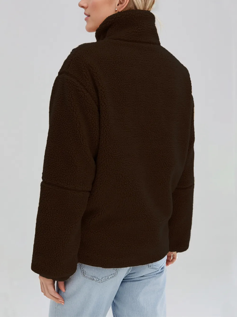 Turtleneck Zip Up Long Sleeve Plush Jacket-Nordavory