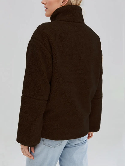 Turtleneck Zip Up Long Sleeve Plush Jacket-Nordavory