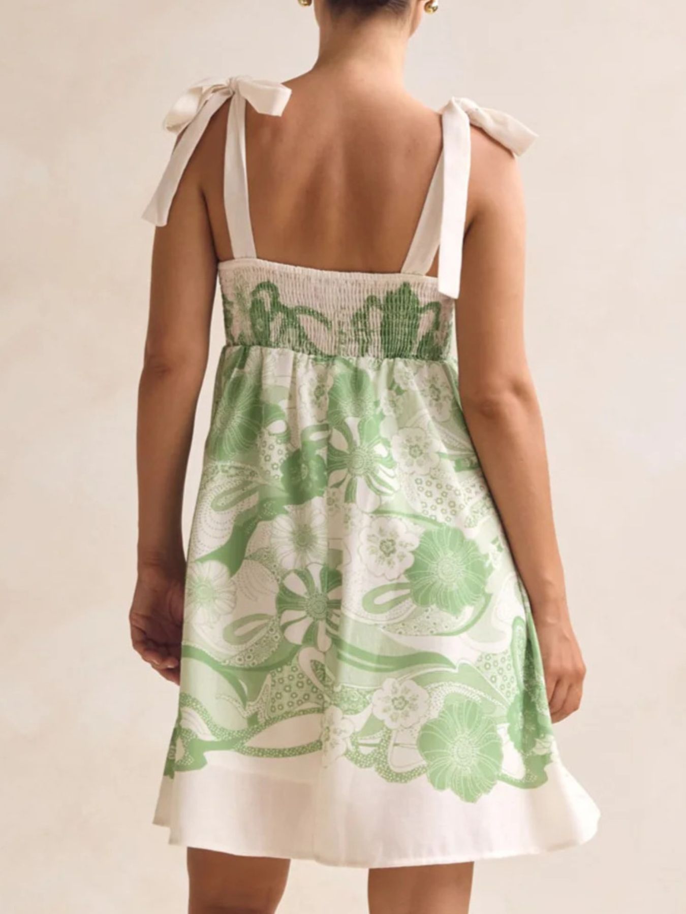Printed Tie Shoulder Mini Dress-Nordavory