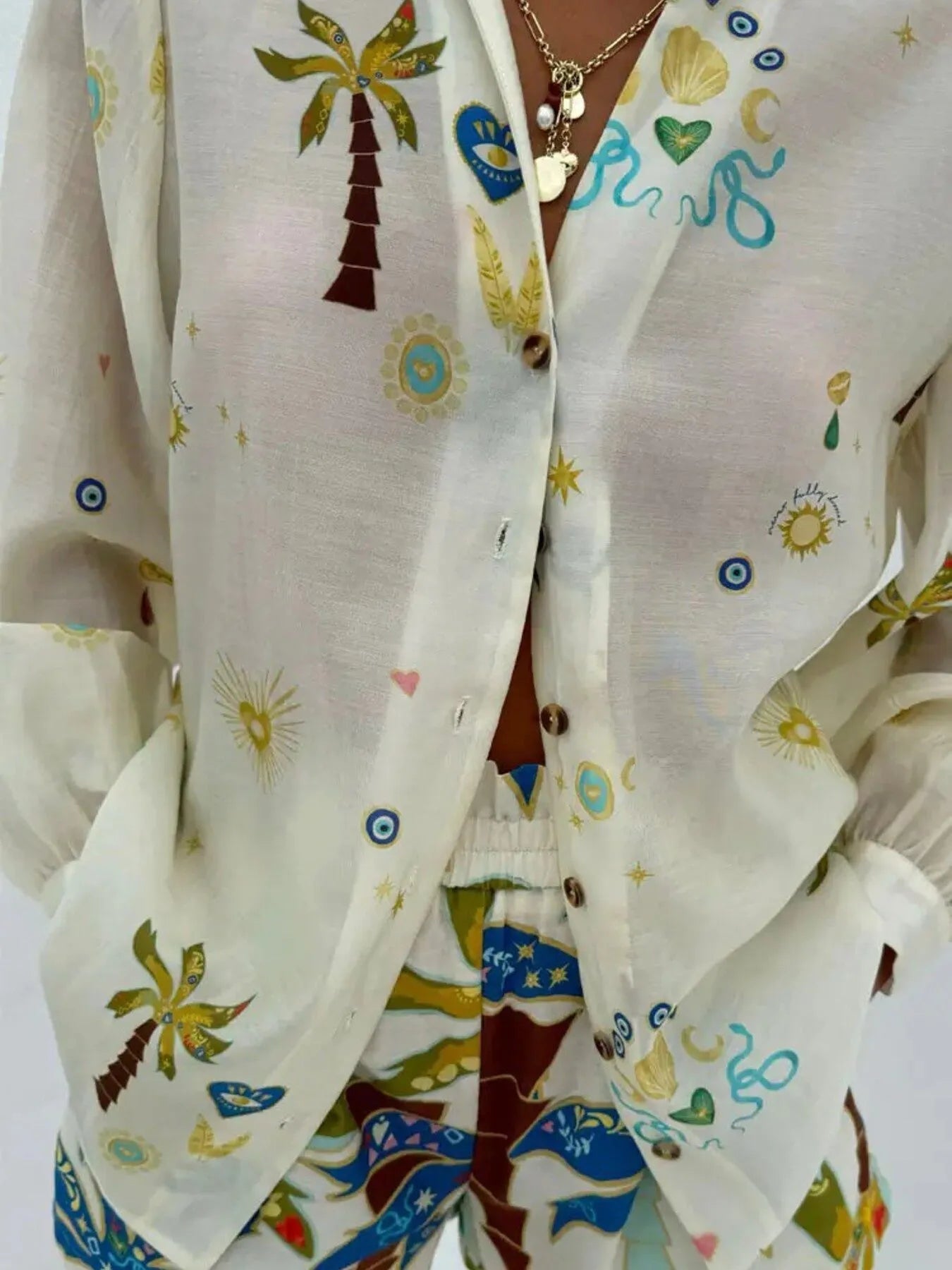 Printed Button Up Shirt and Shorts Set-Nordavory