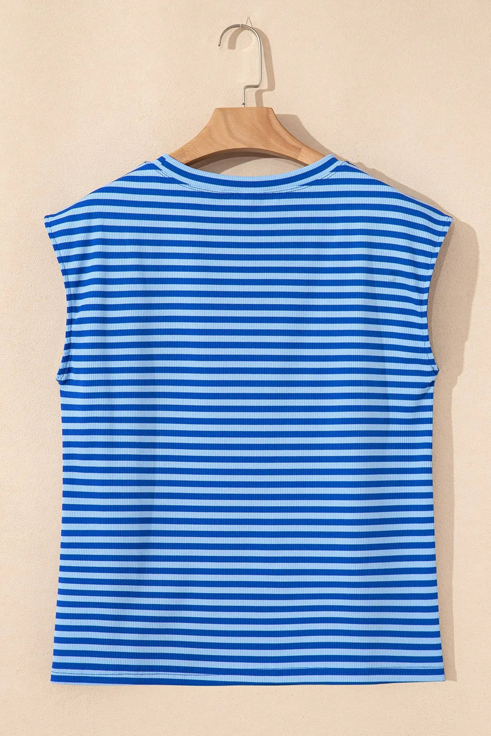 Striped Round Neck Cap Sleeve T-Shirt-Nordavory