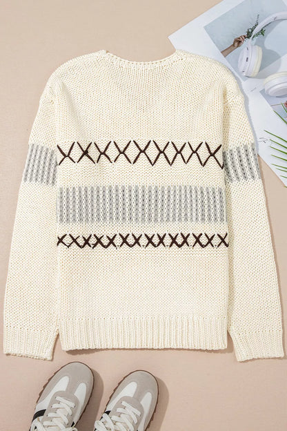 V-Neck Knit Long Sleeve Sweater-Nordavory