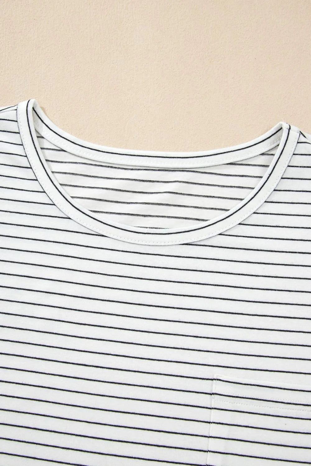 Stripe Cap Sleeve Crew Neck Casual Tee with Chest Pocket-Nordavory