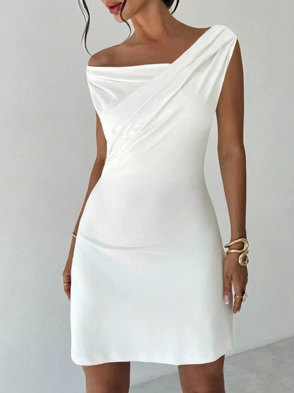 Elegant Off-Shoulder Draped Mini Dress-Nordavory