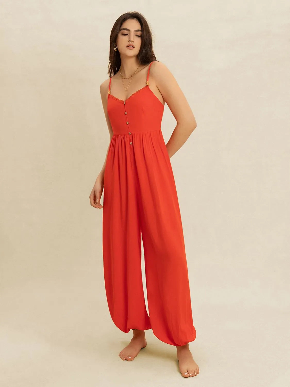 V-Neck Spaghetti Strap Jumpsuit-Nordavory