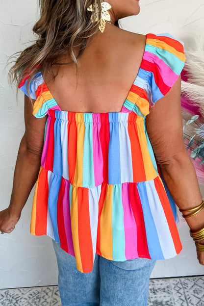 Stripe Ruffled Straps Babydoll Cami-Nordavory