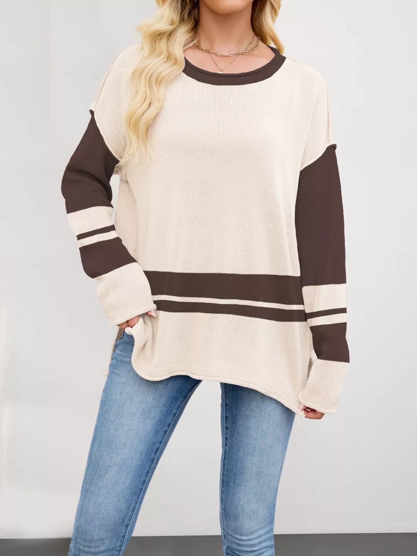 Color Block Side Slit Sweater-Nordavory