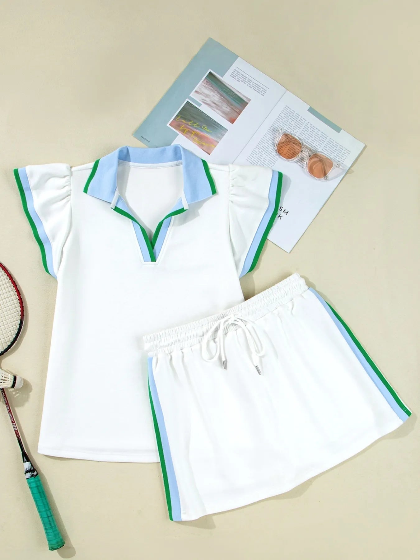 Contrast Trim Top and Mini Skirt Set-Nordavory